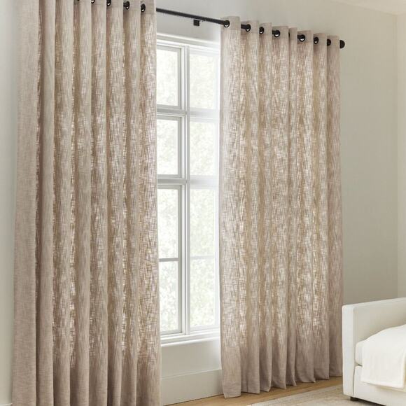 2 Seaton Textured Cotton Antique Bronze Grommet Curtains Panels 100" x 96"  NEW - Picture 1 of 6